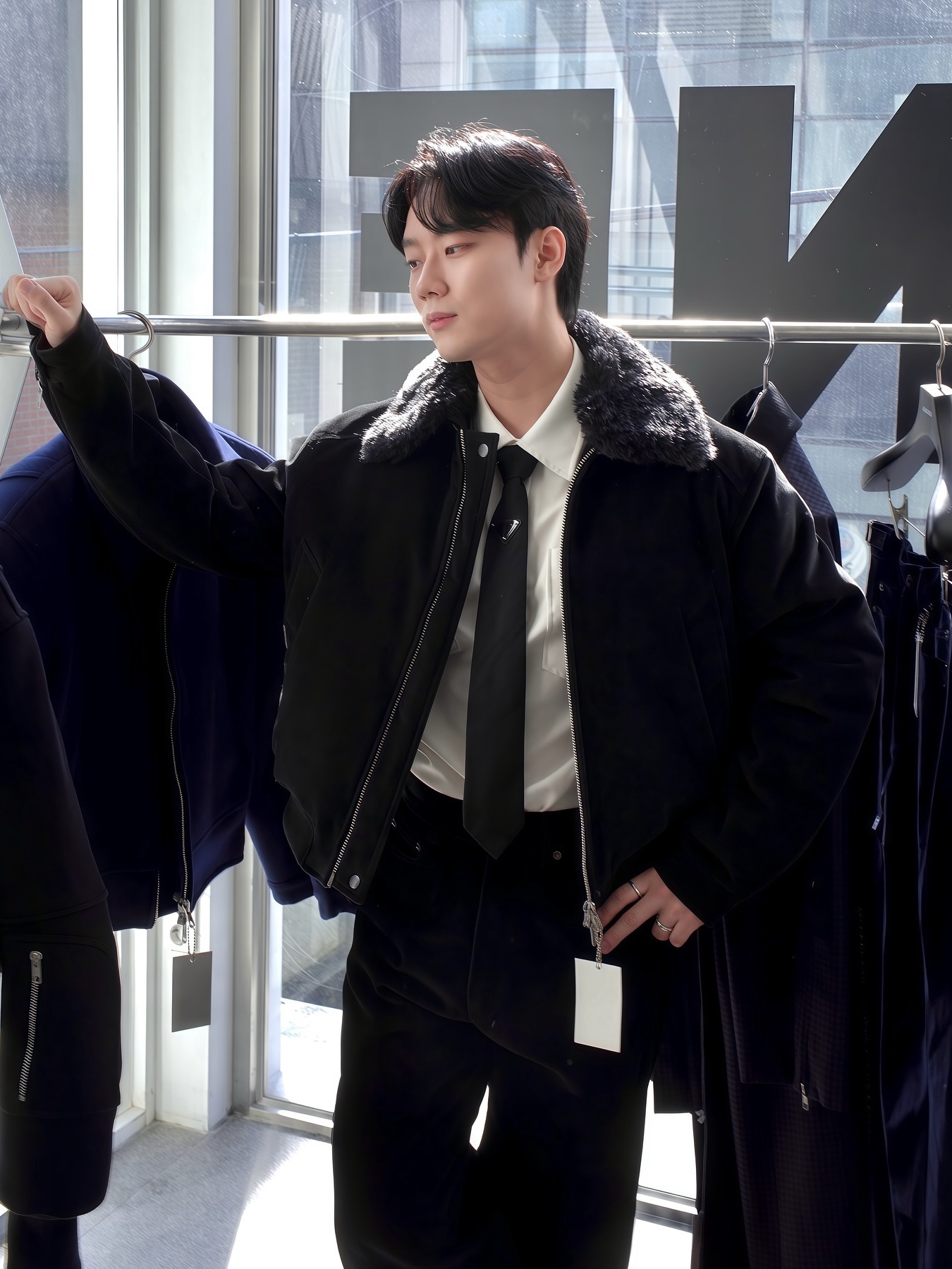 Haleine Detachable Collar Corduroy Padding Blouson Brown (VJ428), Haleine Detachable Collar Corduroy Padding Blouson Black (VJ427) 착용 스타일