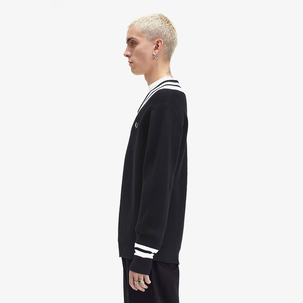 프레드페리 스트라이프 트림 브이넥 니트 블랙(Fred Perry Striped Trim V Neck Knit Black) - 3