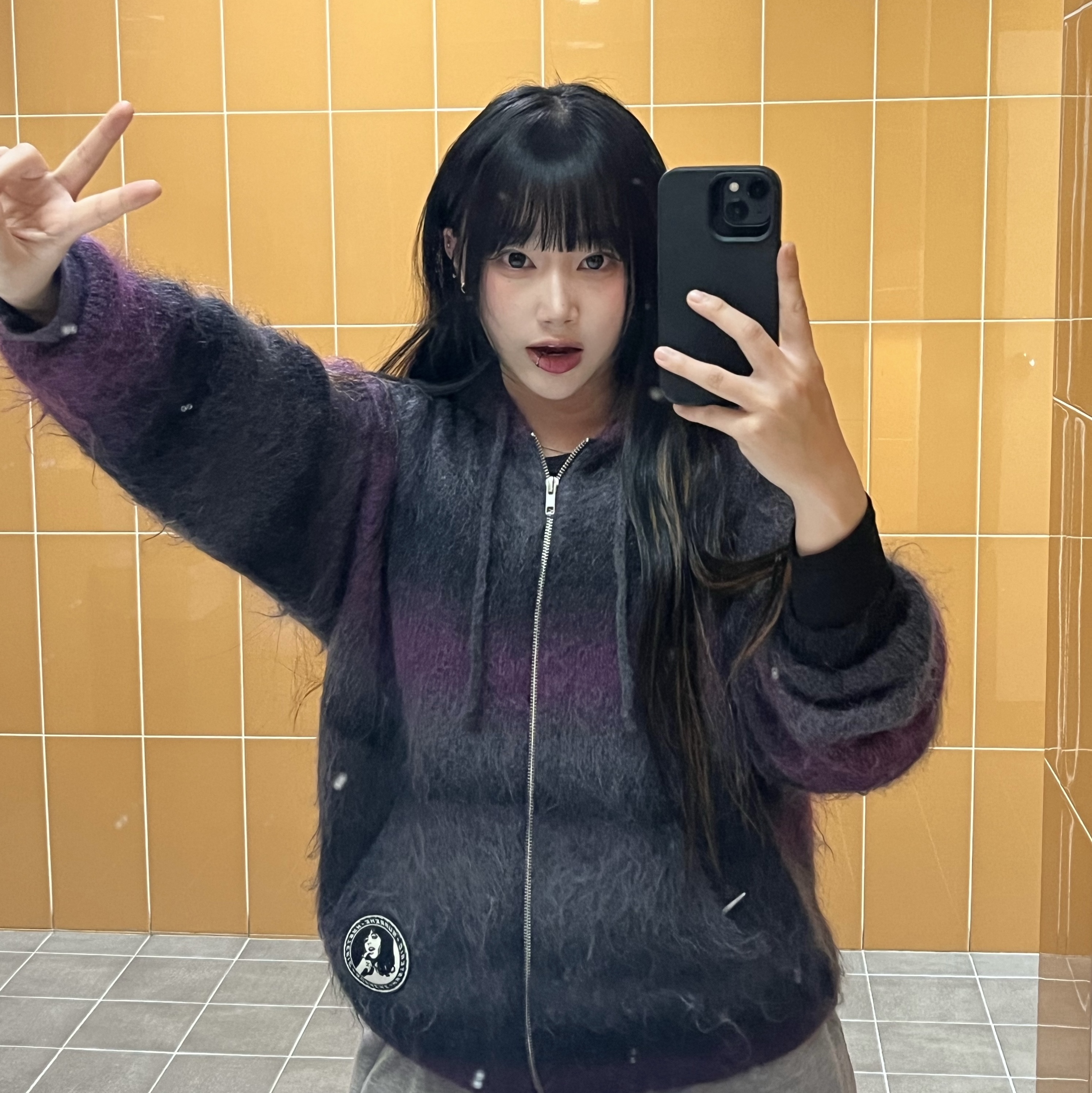 Supreme x Hysteric Glamour Mohair Zip Up Hooded Sweater Black - 24FW 착용 스타일