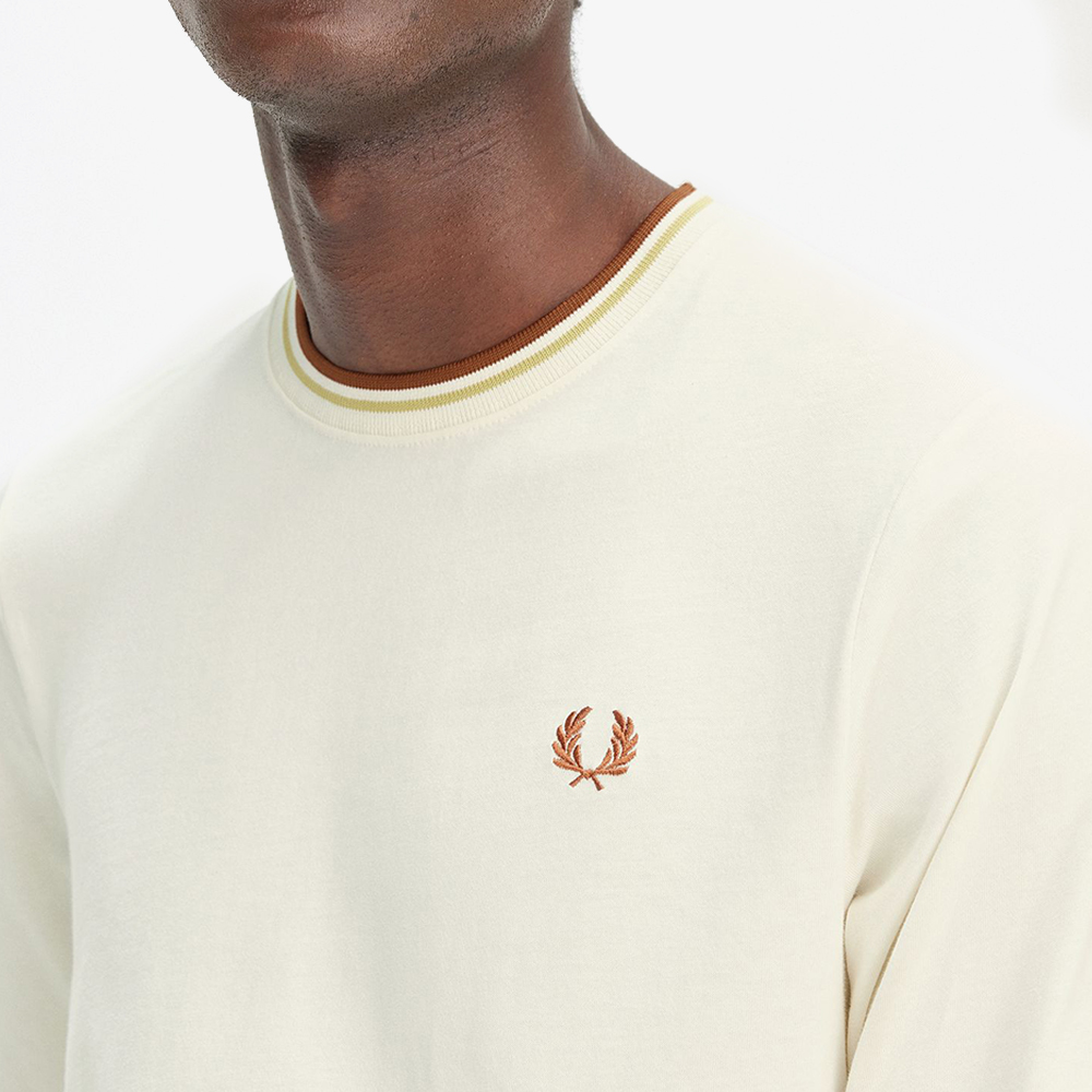 프레드페리 롱 슬리브 트윈 팁 티셔츠 에크루/허니콤/마멀레이드(Fred Perry Long Sleeve Twin Tipped T-Shirt Ecru) - 4