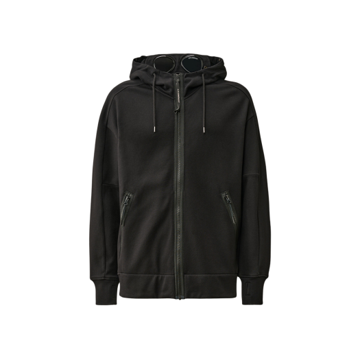 C.P. Company Diagonal Raised Fleece Goggle Zipped Hoodie Black - 24SS