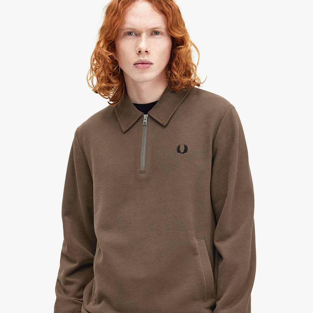 프레드페리 하프 집 스웻셔츠 번트토바코(Fred Perry Half Zip Sweatshirt Burnt Tobacco) - 4