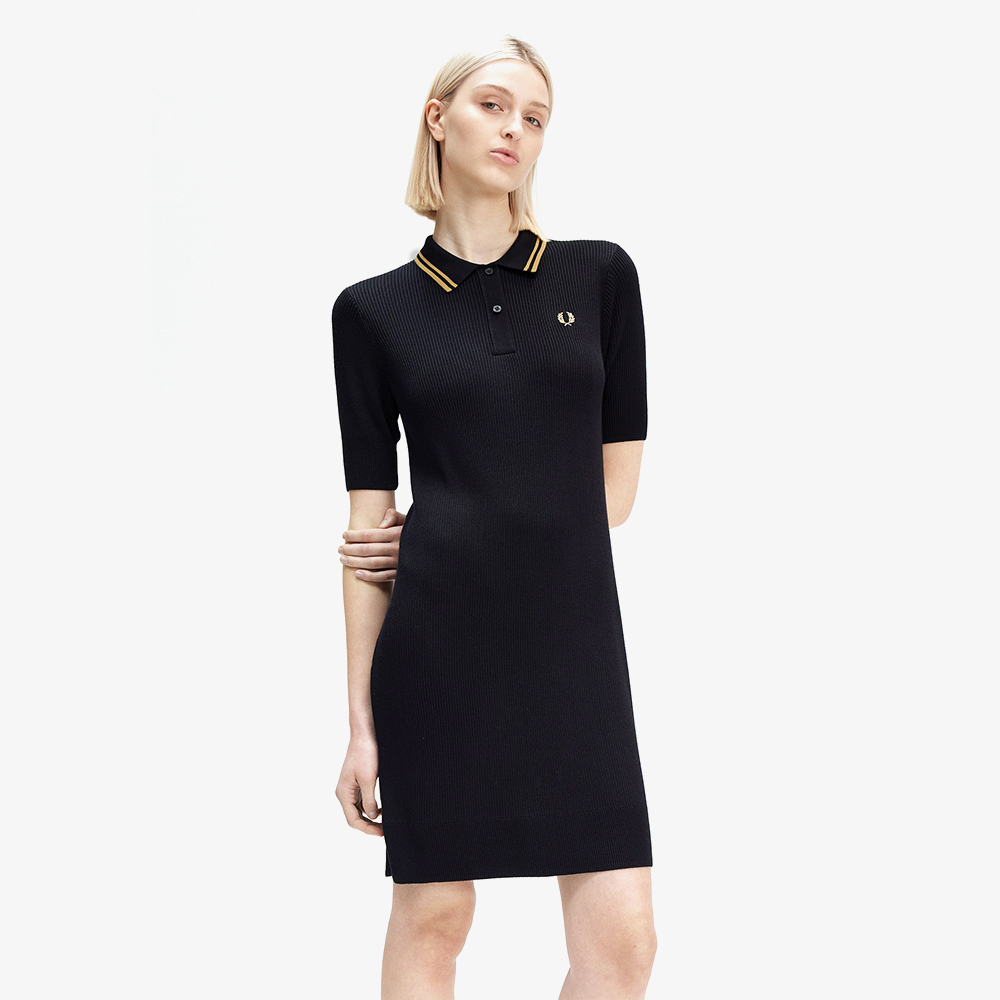 프레드페리 우먼 립 니트 셔츠 드레스 블랙(Fred Perry Womens Ribbed Knitted Shirt Dress Black) - 4