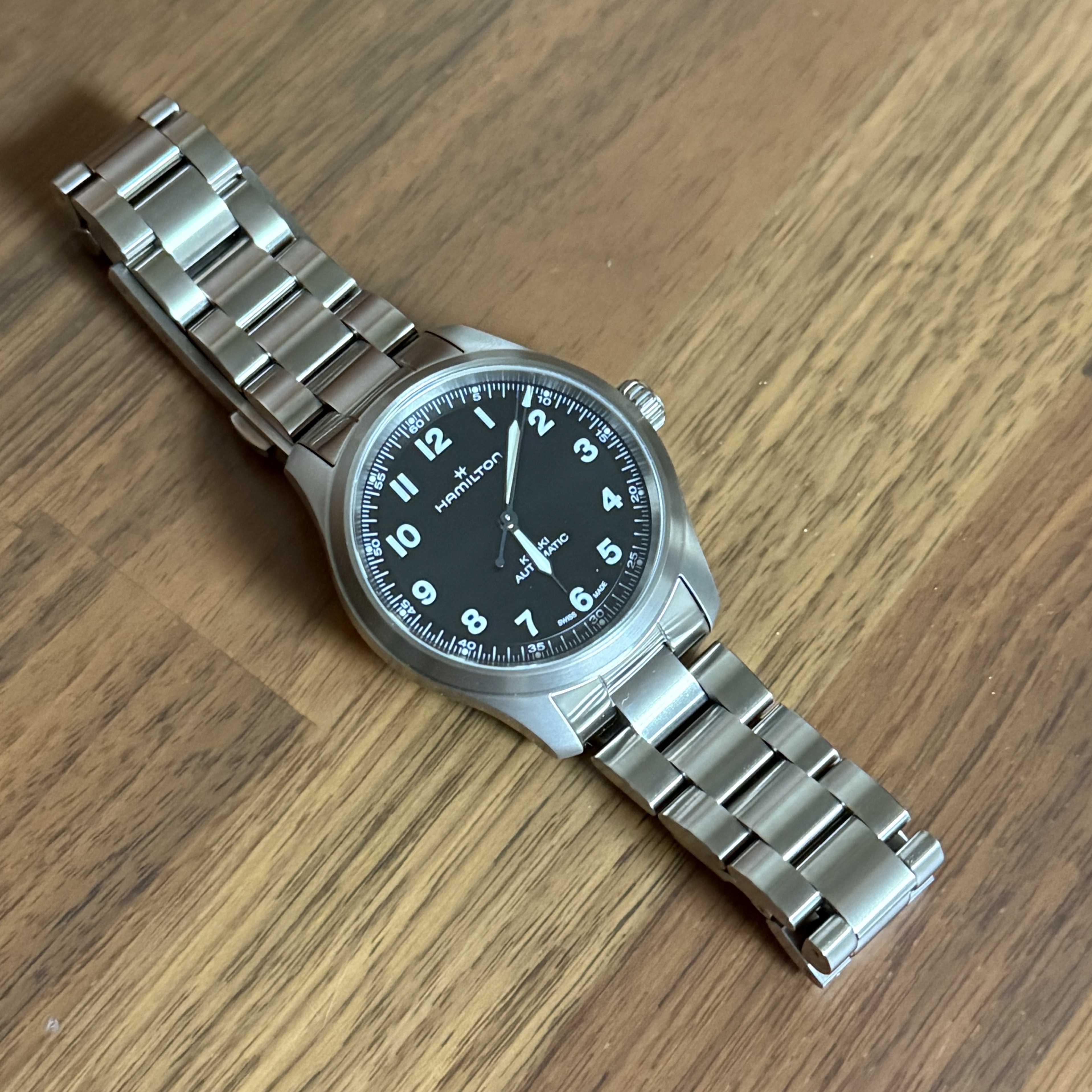 Hamilton x Engineered Garments Khaki Field Titanium Auto 36mm Stainless Steel Black 착용 스타일