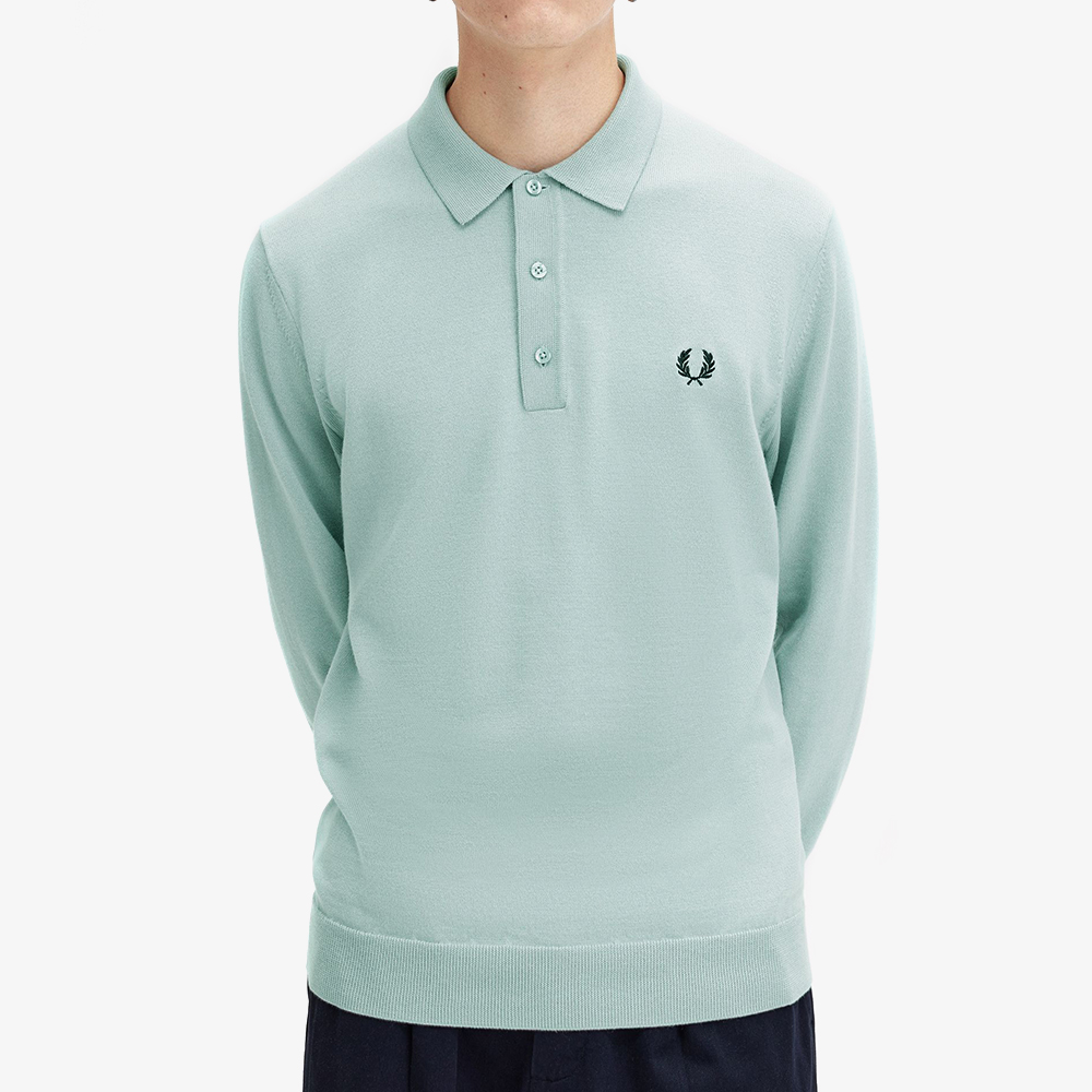 프레드페리 롱 슬리브 클래식 니트 셔츠 실버블루(Fred Perry Classic Knitted Long Sleeve Shirt Silver Blue) - 4