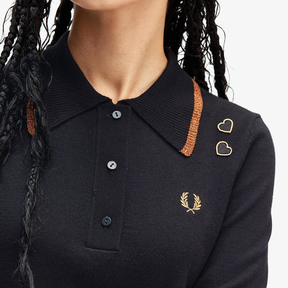 프레드페리 X 에이미와인하우스 메탈릭 팁 니트 셔츠 블랙(Fred Perry X Amy Winehouse Metallic Tipped Knitted Shirt Black) - 5