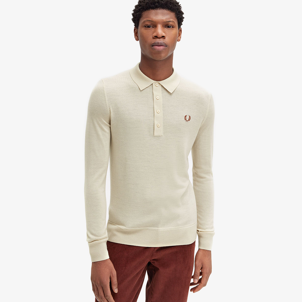 프레드페리 파인 니트 롱 슬리브 셔츠 오트밀(Fred Perry Fine Knit Long Sleeve Shirt Oatmeal) - 4