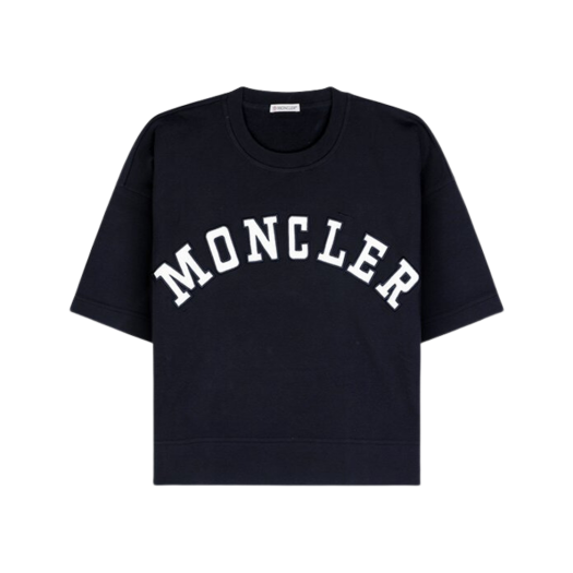 (W) Moncler Logo Round Cropped T-Shirt Night Blue - 24SS