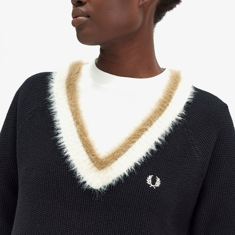 프레드페리 우먼 텍스쳐드 트림 브이넥 니트 드레스 블랙(Fred Perry Womens Textured Trim V-Neck Knit Dress Black) - 4