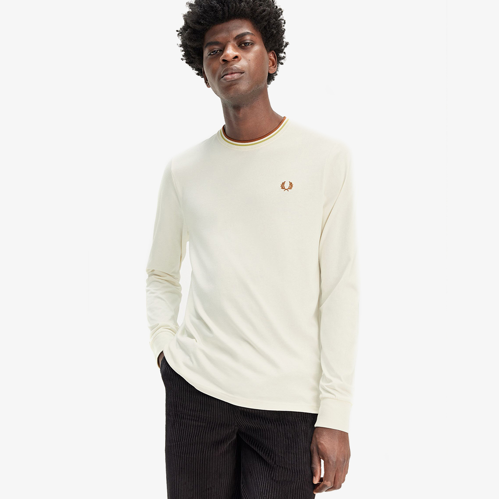 프레드페리 롱 슬리브 트윈 팁 티셔츠 에크루/허니콤/마멀레이드(Fred Perry Long Sleeve Twin Tipped T-Shirt Ecru) - 3