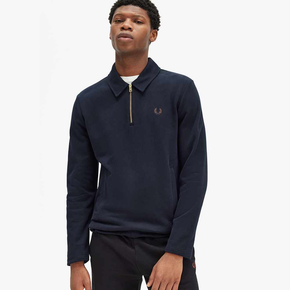 프레드페리 하프 집 스목 스웻셔츠 네이비(Fred Perry Half Zip Smock Sweatshirt Navy) - 4