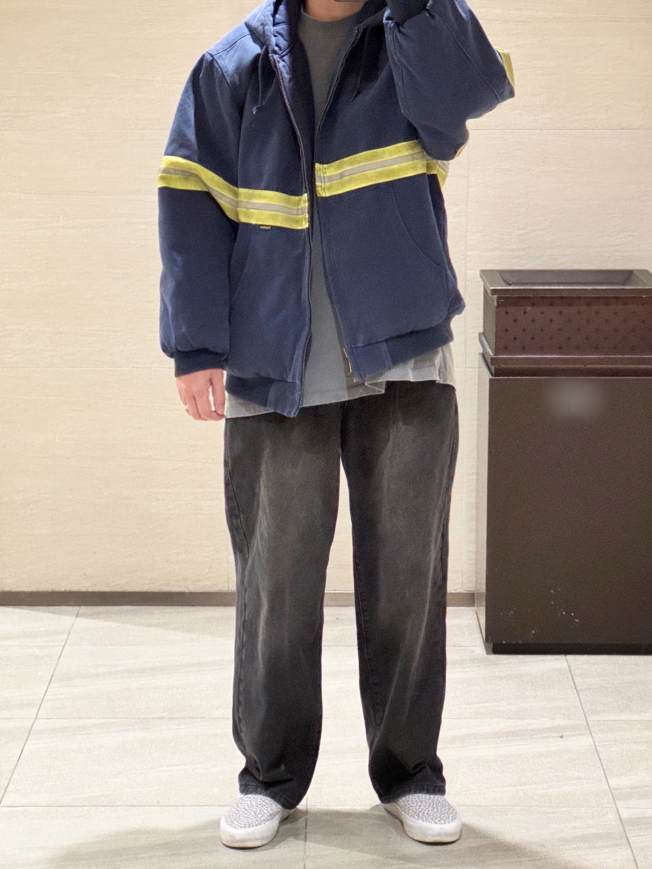 Supreme Reflective Stripe Hooded Work Jacket Navy - 24FW 착용 스타일