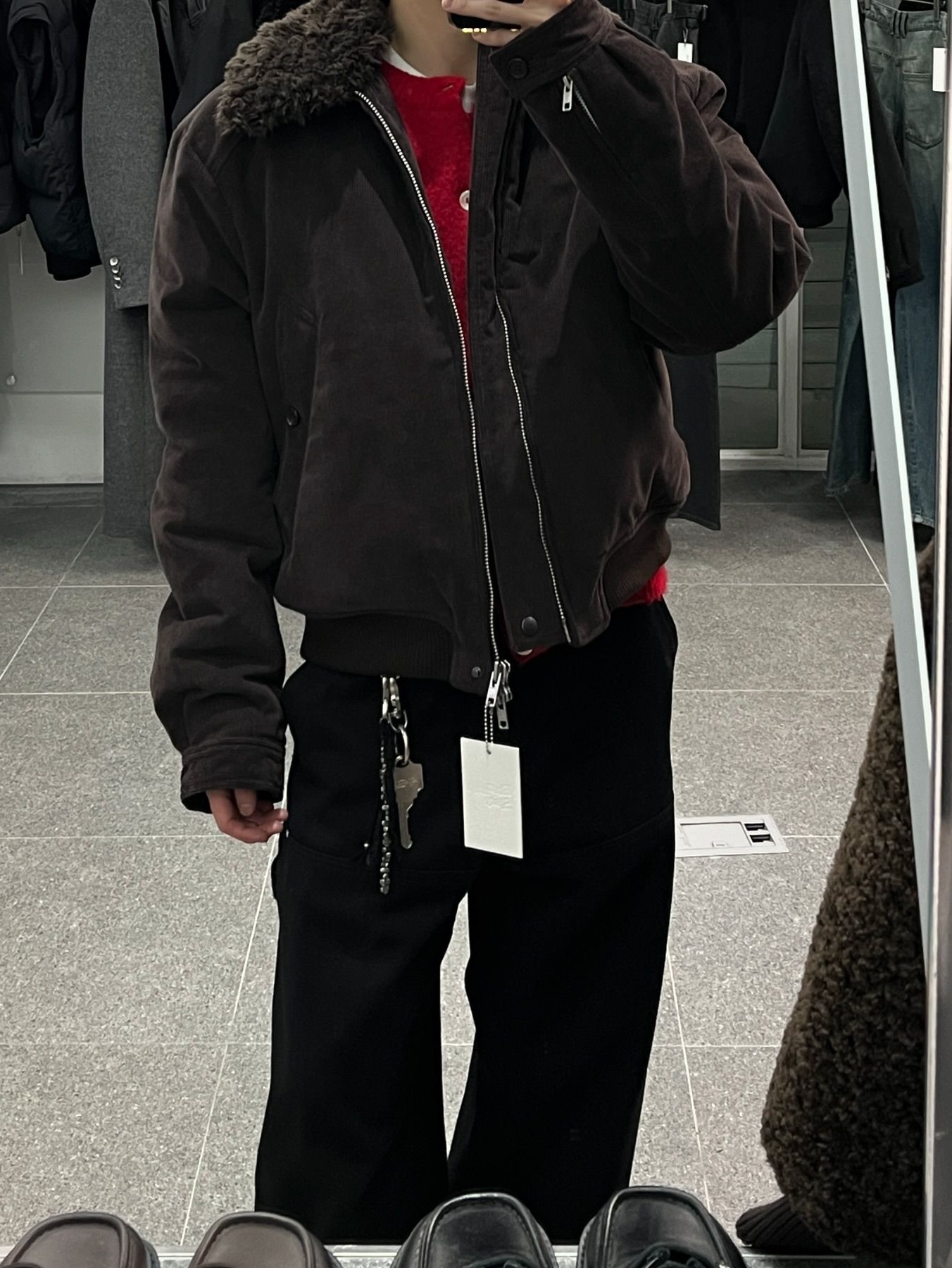 Haleine Detachable Collar Corduroy Padding Blouson Brown (VJ428), Haleine Detachable Collar Corduroy Padding Blouson Black (VJ427) 착용 스타일