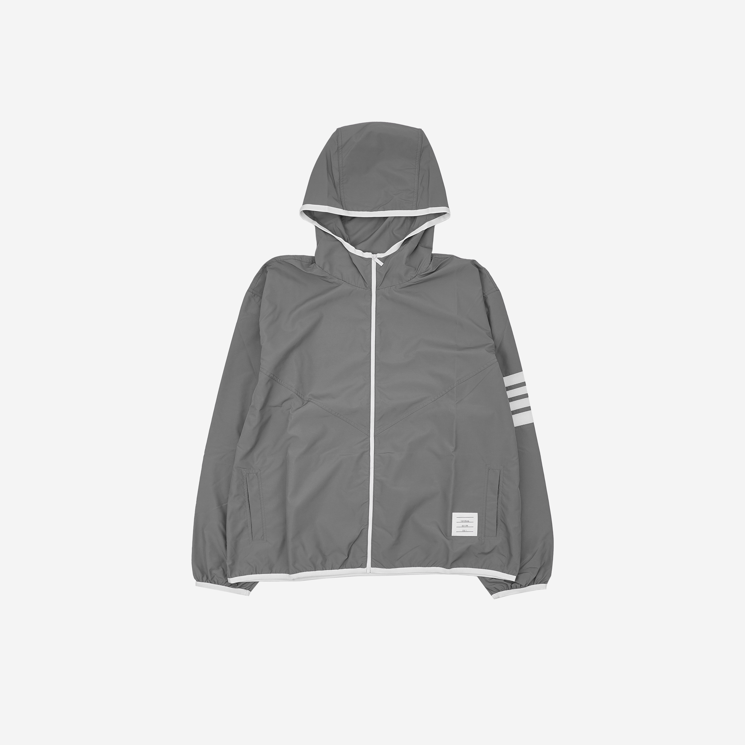 Thom Browne Military Ripstop Mesh 4-Bar Packable Zip Hoodie Medium Grey