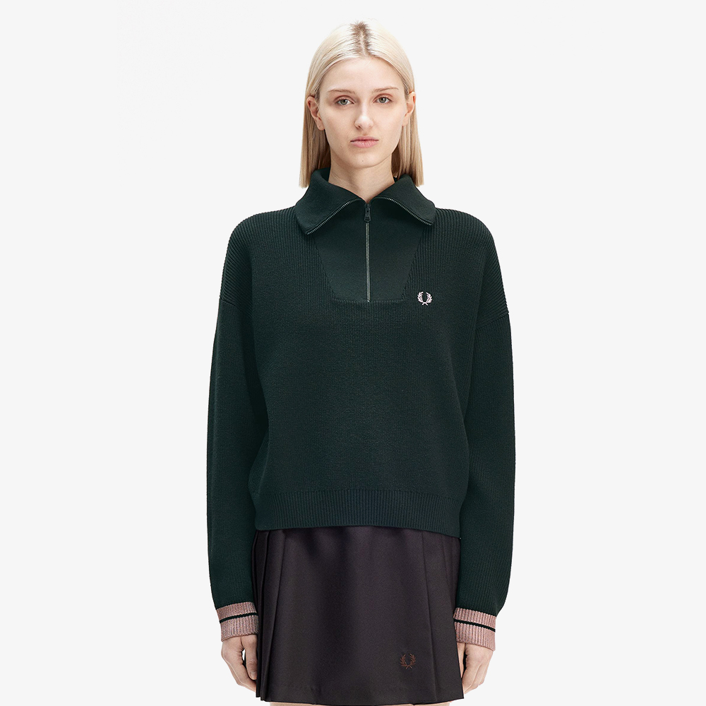 프레드페리 우먼 하프 집 니트 나이트그린(Fred Perry Womens Half Zip Knit Night Green) - 2