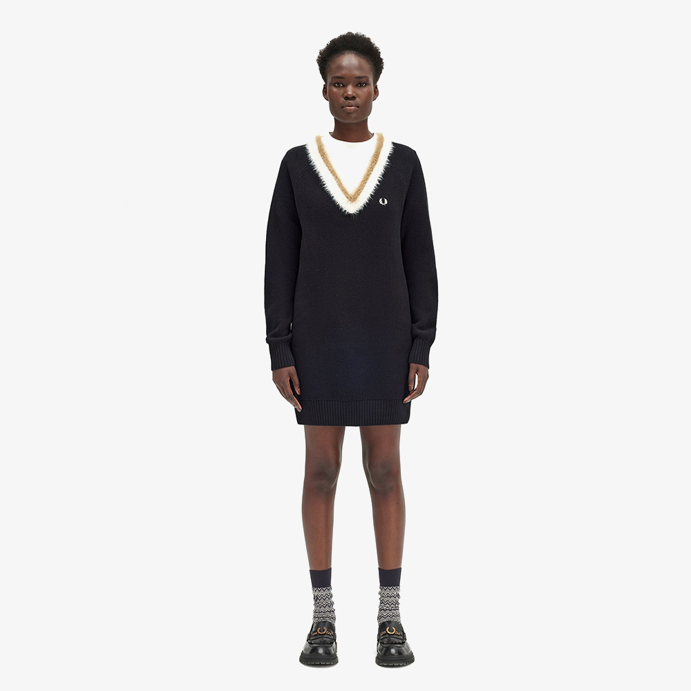 프레드페리 우먼 텍스쳐드 트림 브이넥 니트 드레스 블랙(Fred Perry Womens Textured Trim V-Neck Knit Dress Black) - 2