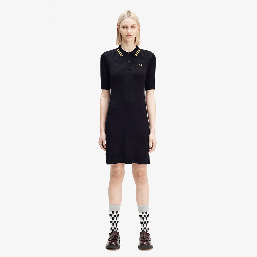 프레드페리 우먼 립 니트 셔츠 드레스 블랙(Fred Perry Womens Ribbed Knitted Shirt Dress Black) - 2