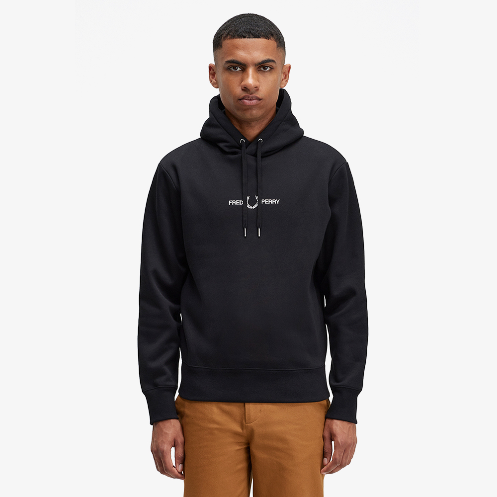프레드페리 엠브로이더드 후디드 스웻셔츠 블랙(Fred Perry Embroidered Hooded Sweatshirt Black) - 6