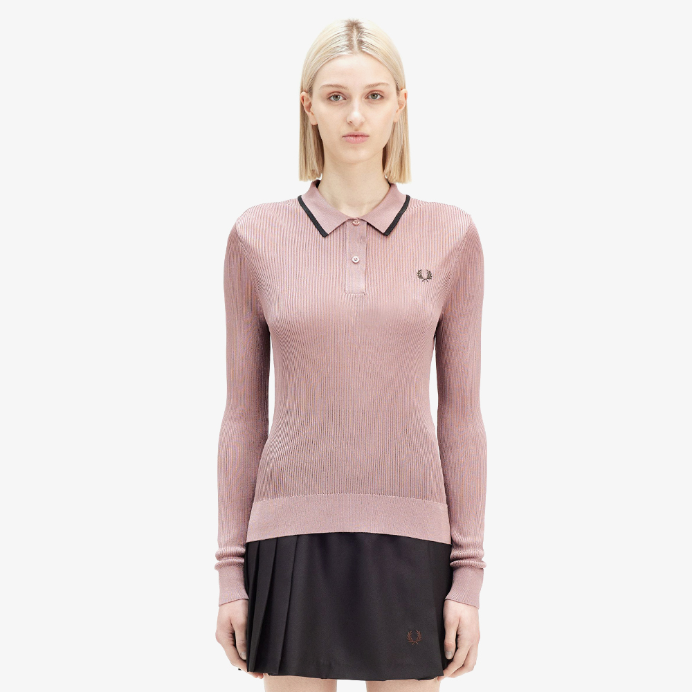 프레드페리 우먼 립 니트 셔츠 다크핑크(Fred Perry Womens Ribbed Knitted Shirt Dark Pink) - 2