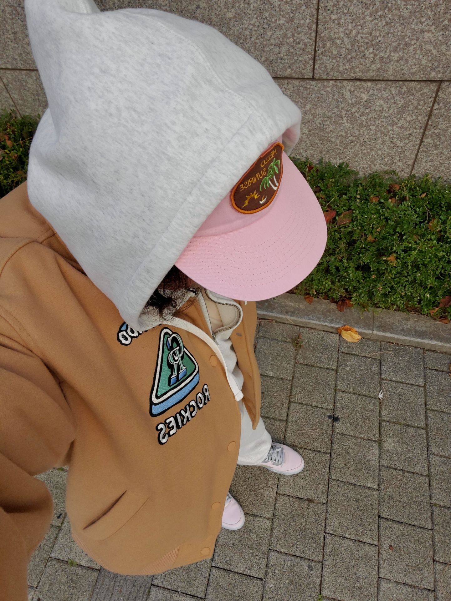 Hello Sunrise Palm Tree Wappen 6Panel Cap Coral Pink, Jordan 5 Retro SE Regal Pink 착용 스타일