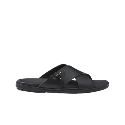 Prada Leather Crisscross Slides Black