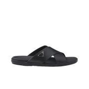 Prada Leather Crisscross Slides Black