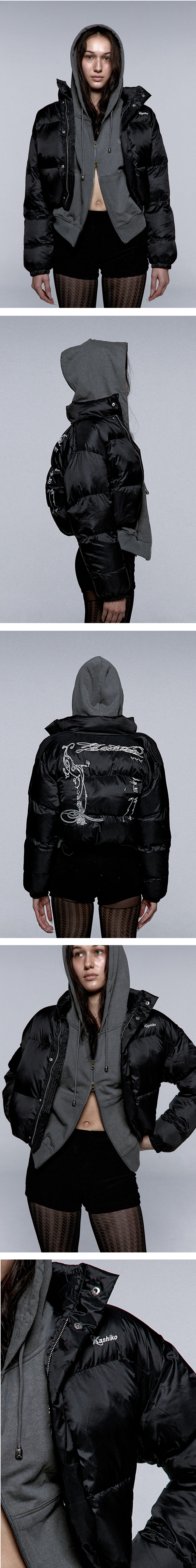 [Kashiko]Embroidered Crop Padding Black-送料込み 카시코 엠브로이더드 크롭 패딩 블랙 | Kashiko | KREAM