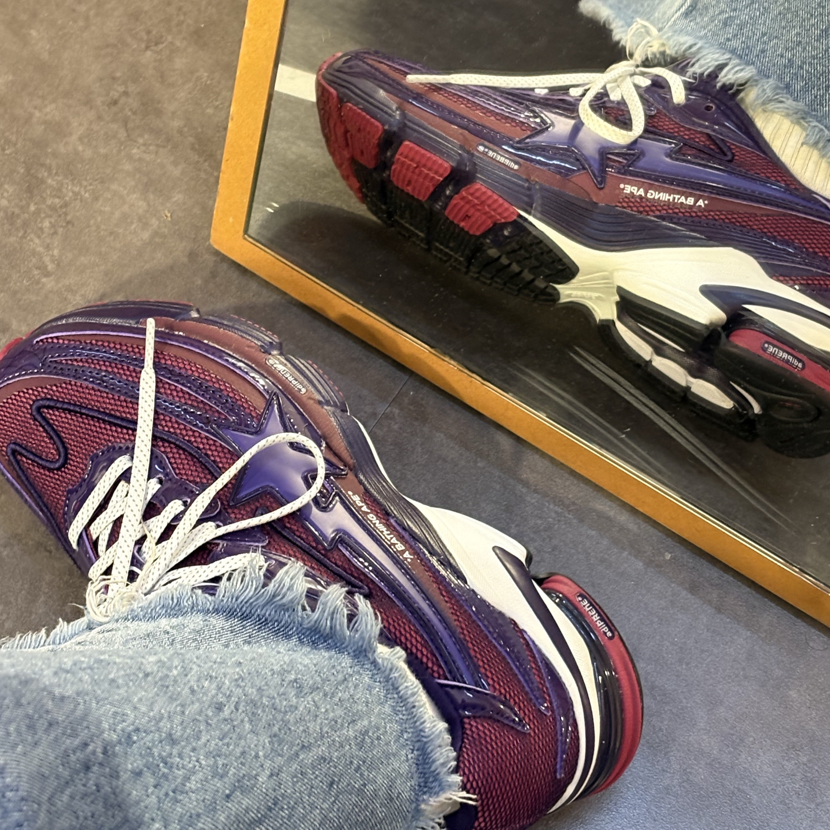 Adidas x BAPE Orketro Dark Purple Cloud White 착용 스타일 - 1