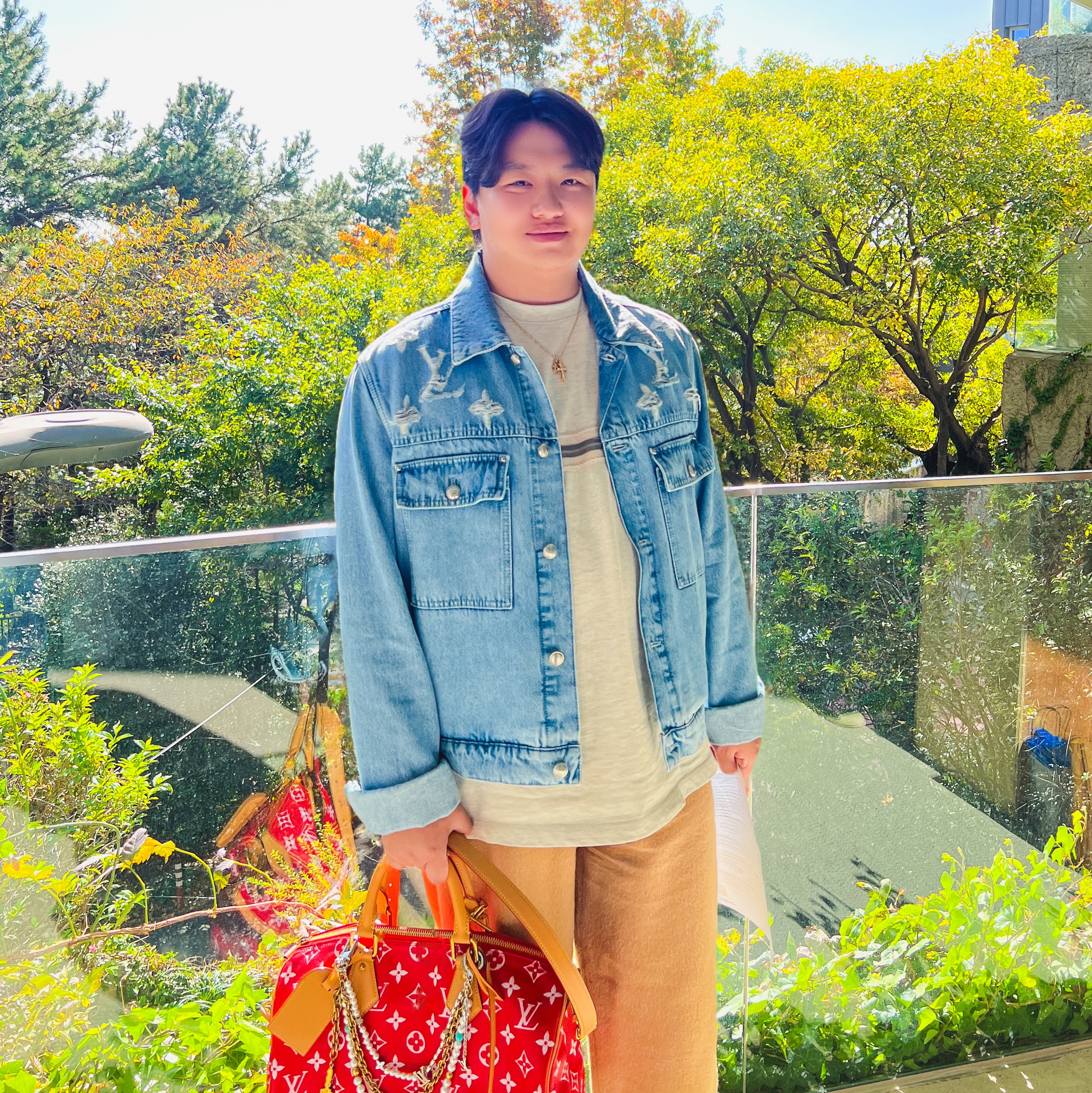 Louis Vuitton Speedy P9 Bandouliere 40 Monogram Rouge, Louis Vuitton Denim Trucker Jacket Indigo 착용 스타일 - 1