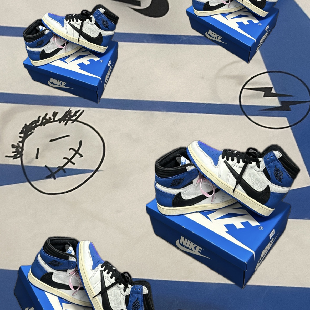 Jordan 1 x Travis Scott x Fragment Retro High OG SP Military Blue 착용 스타일 - 1