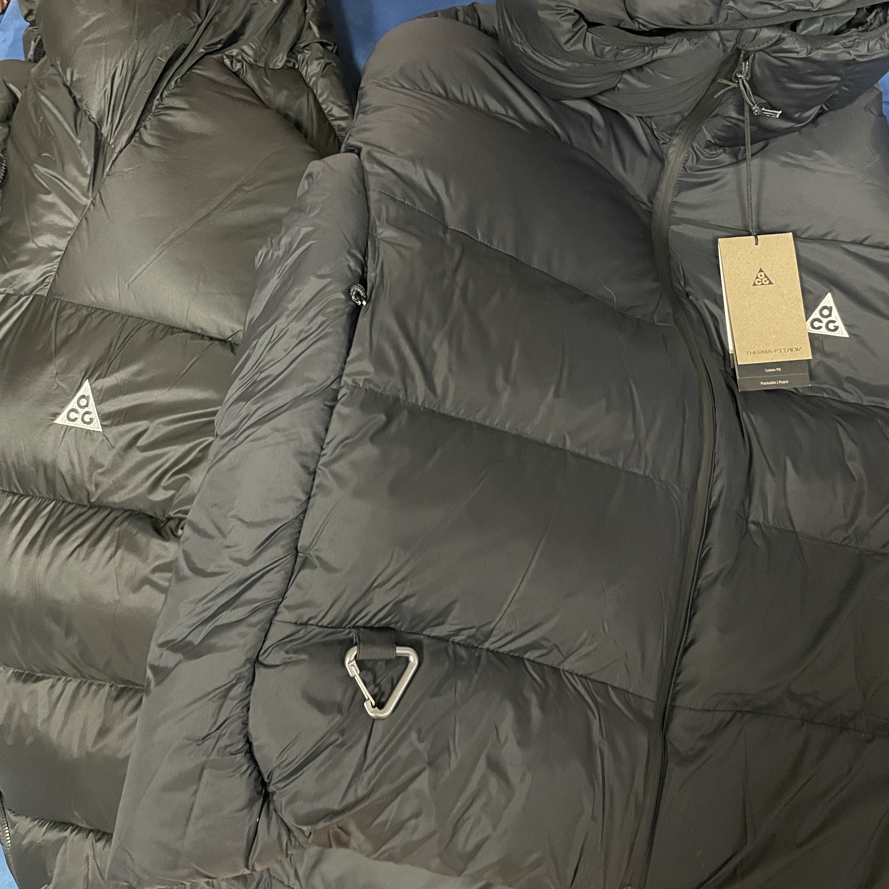 Nike ACG Therma-Fit ADV Lunar Lake Puffer Jacket Black - Asia, Nike ACG Therma-Fit ADV Lunar Lake Loose Hooded Jacket Black Summit White - Asia 착용 스타일