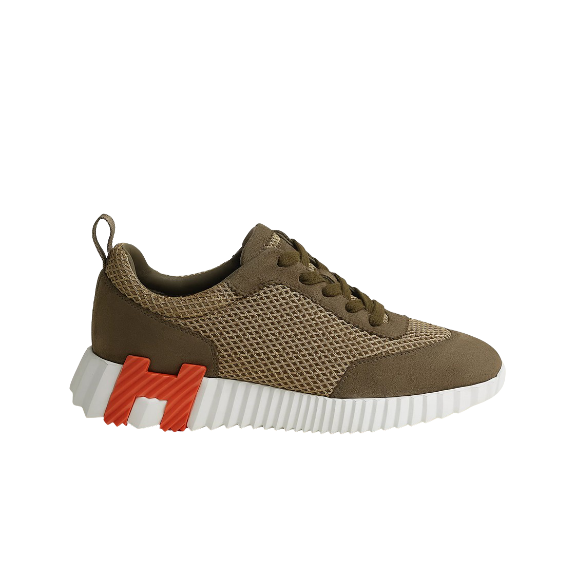 H232173Z1R (W) Hermes Bouncing Sneakers Graphic Mesh Suede Goatskin & Vert Toundra