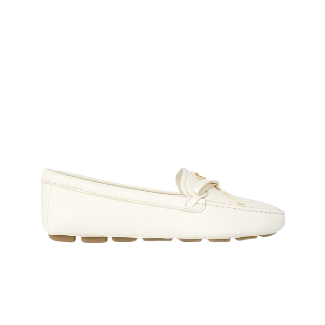 1DD076-ATG-F0304 (W) Prada Leather Driving Loafers Ivory