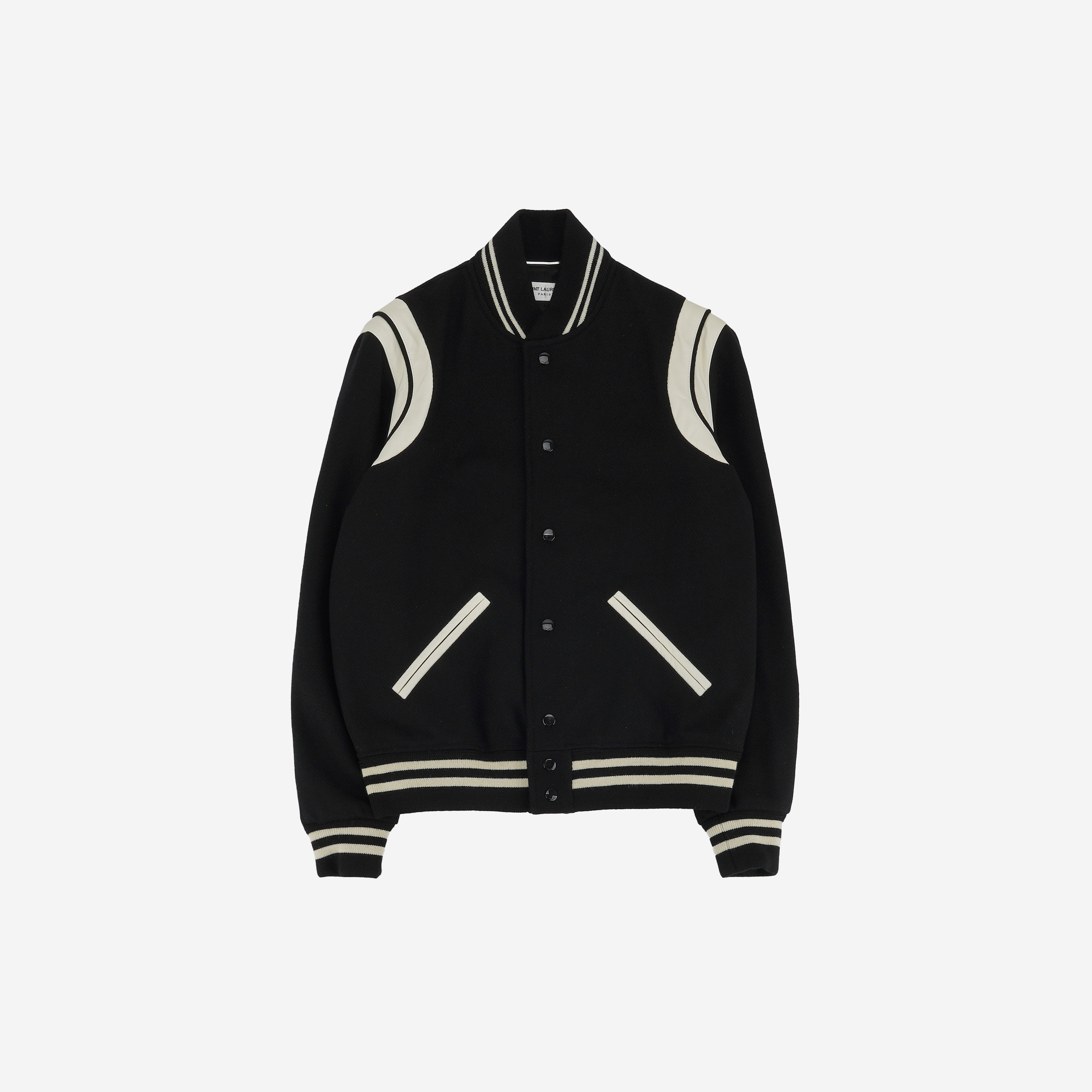 Saint Laurent Teddy Jacket in Wool Black White