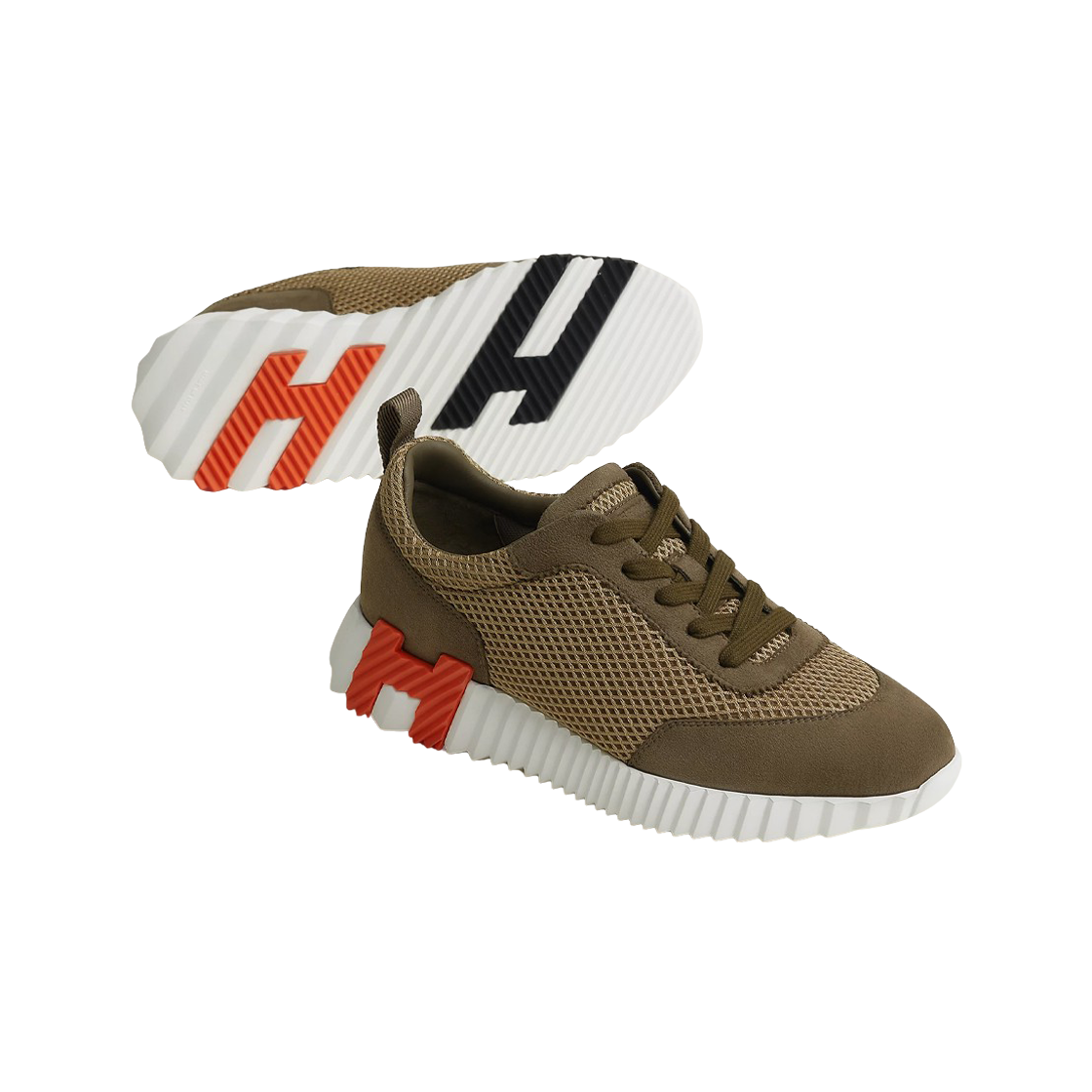 (W) 에르메스 바운싱 스니커즈 그래픽 메쉬 스웨이드 고트스킨 & 베르 뚠드라((W) Hermes Bouncing Sneakers Graphic Mesh Suede Goatskin & Vert Toundra) - 2