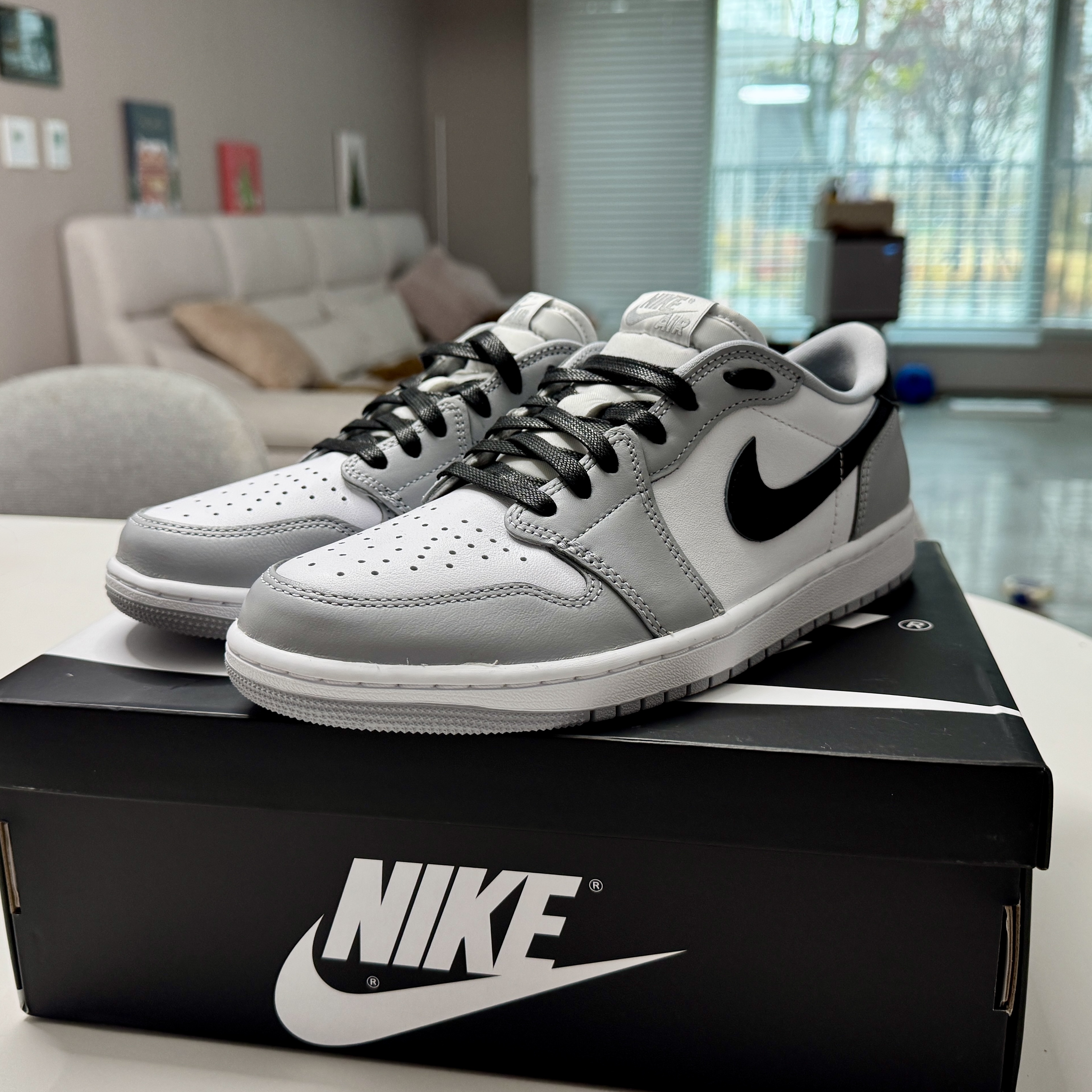Jordan 1 Retro Low OG Wolf Grey and White 착용 스타일 - 1