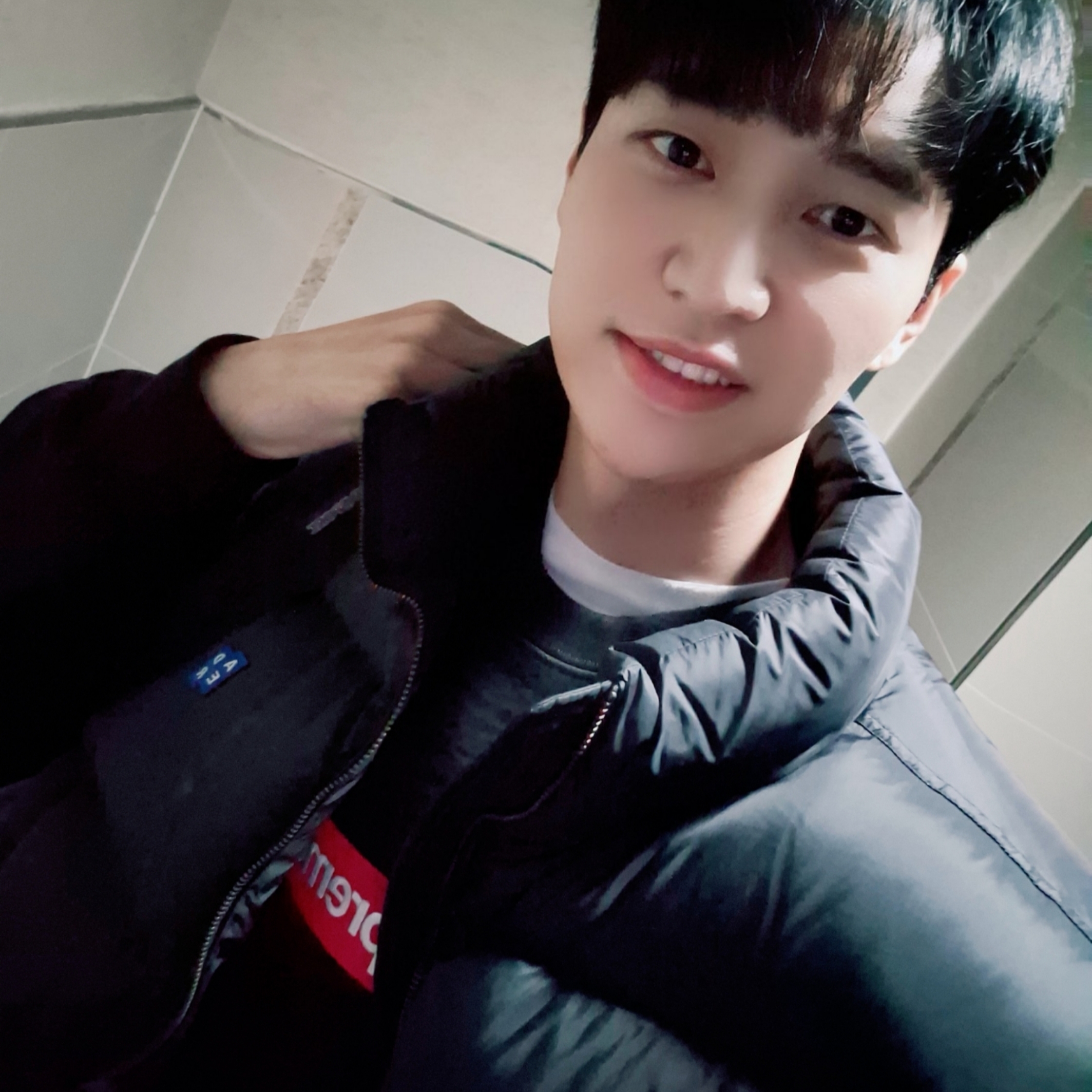 Supreme Box Logo Crewneck Black - 22FW, Ader Error Sig; TRS Tag Puffer Vest 01 Noir 착용 스타일