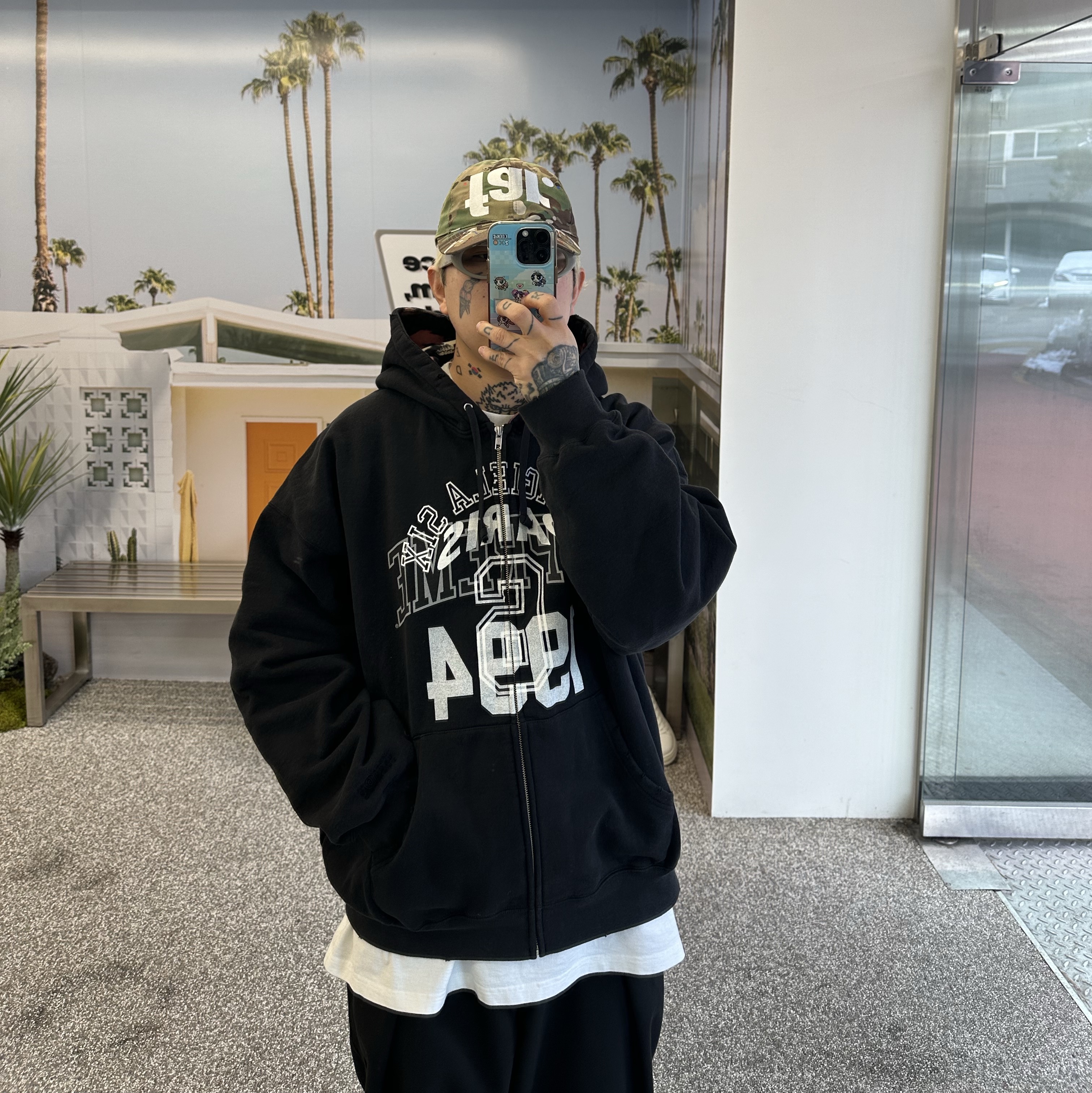 Supreme x MM6 Maison Margiela Zip Up Hooded Sweatshirt Black - 24SS, Mizuno Wave Prophecy MOC Black 착용 스타일 - 2