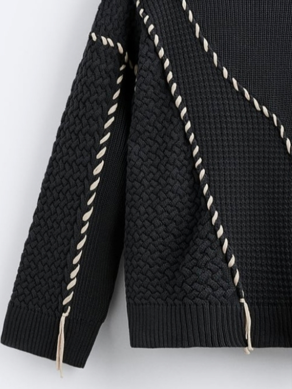 Zara x Maison Special Contrast Stitch Sweater Dark Grey, (W) Zara Leather Ankle Boots Brown 착용 스타일 - 5