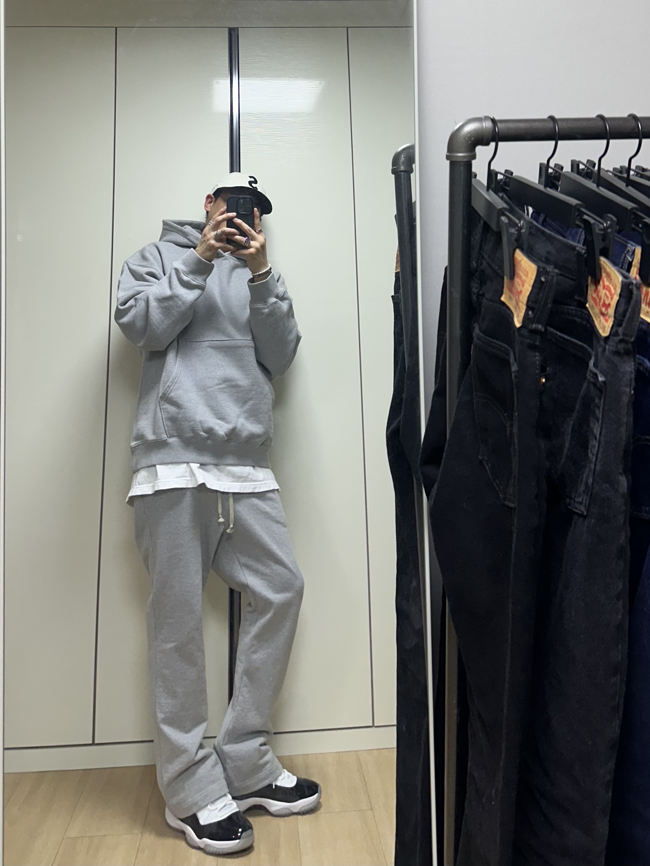 Jordan 11 Retro Concord 2018, Supreme 2-Tone S Logo 6-Panel Stone - 24SS 착용 스타일 - 3