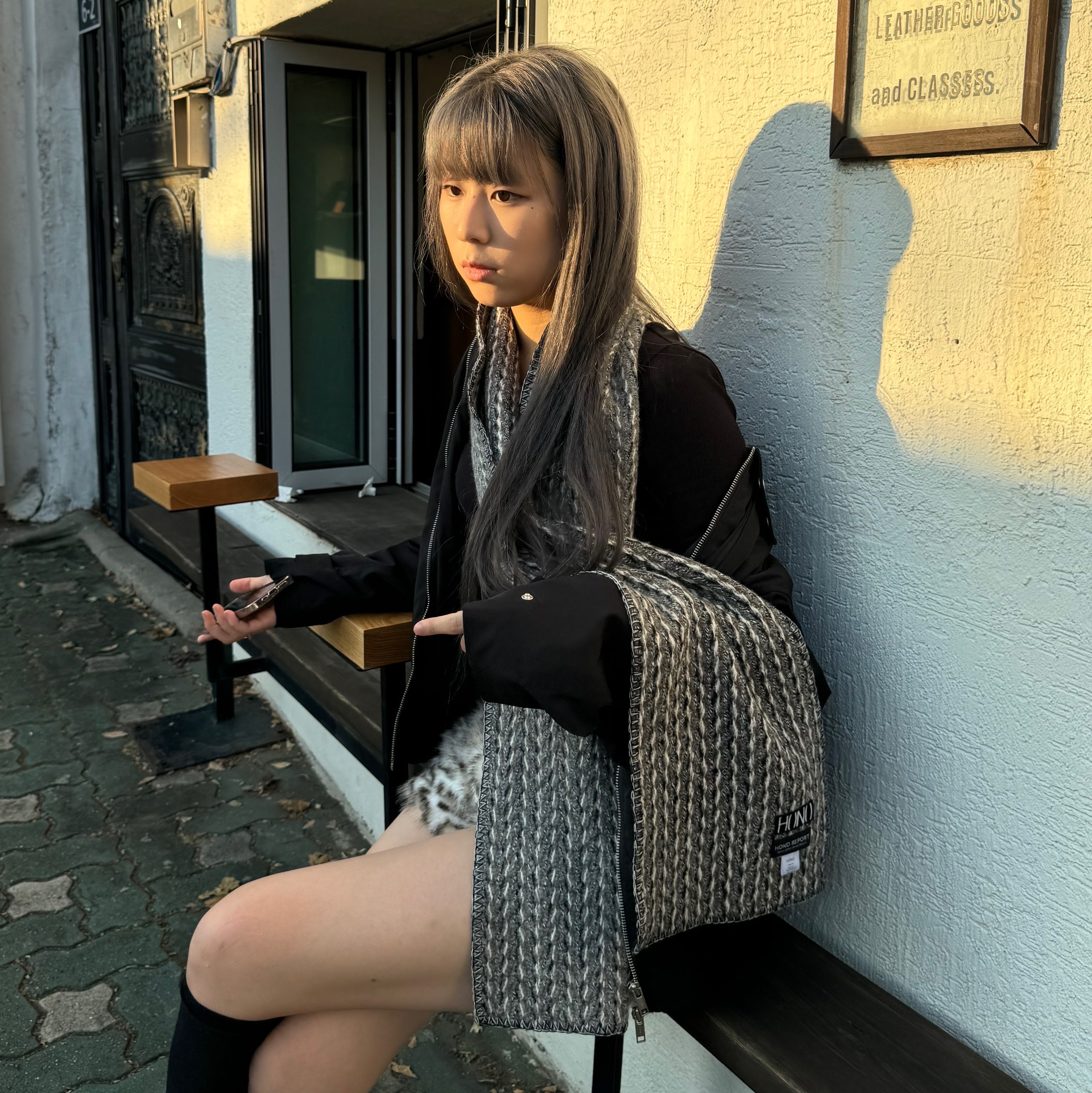 Hono Report Mixed Muffler Melange 착용 스타일 - 1