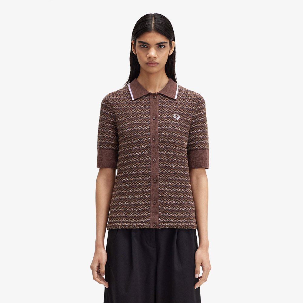 프레드페리 우먼 부클 자카드 니트 셔츠 캐링턴로드브릭(Fred Perry Womens Boucle Jacquard Knitted Shirt Carrington Road Brick) - 2