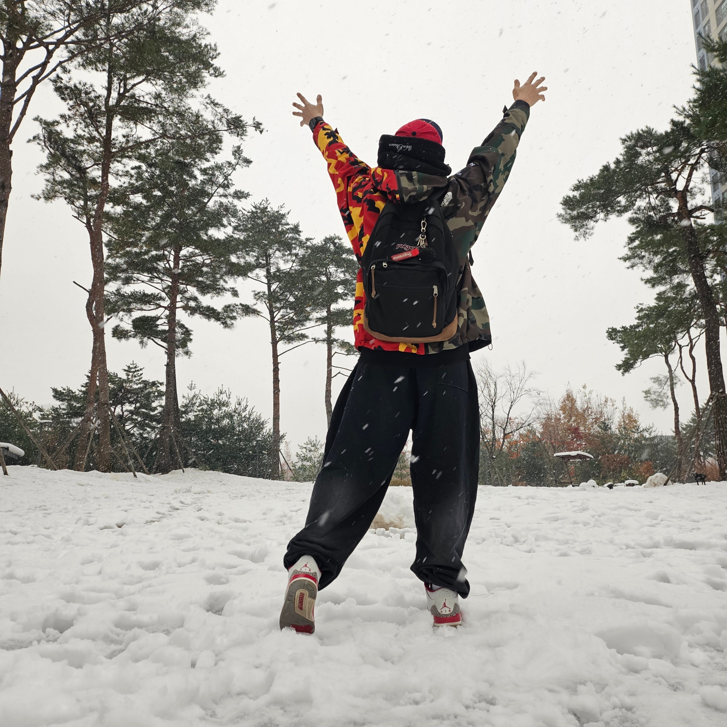 Supreme x The North Face Split Taped Seam Shell Jacket Camo - 24SS, Supreme 2-Tone S Logo 6-Panel Red - 24SS 착용 스타일 - 2