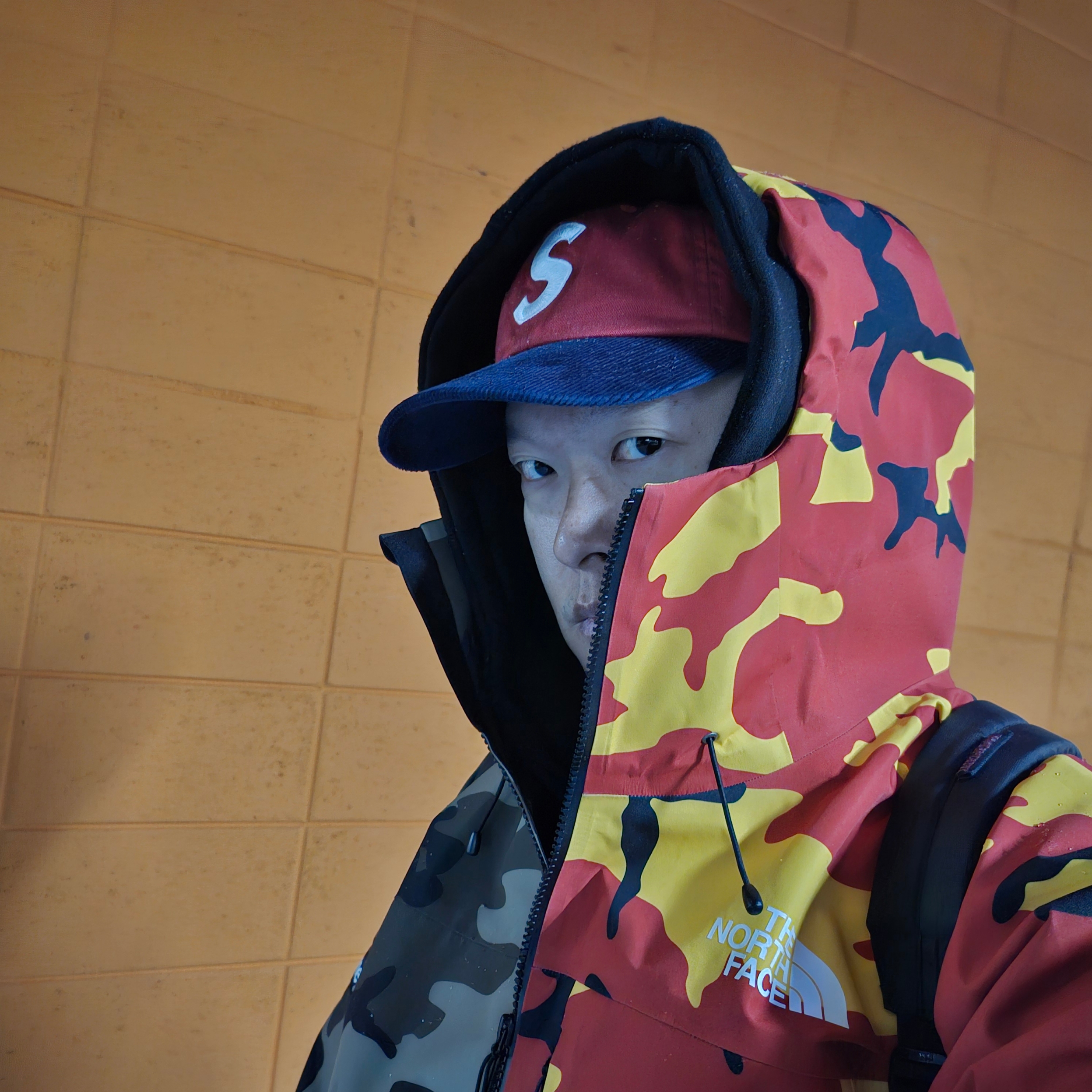 Supreme x The North Face Split Taped Seam Shell Jacket Camo - 24SS, Supreme 2-Tone S Logo 6-Panel Red - 24SS 착용 스타일 - 6