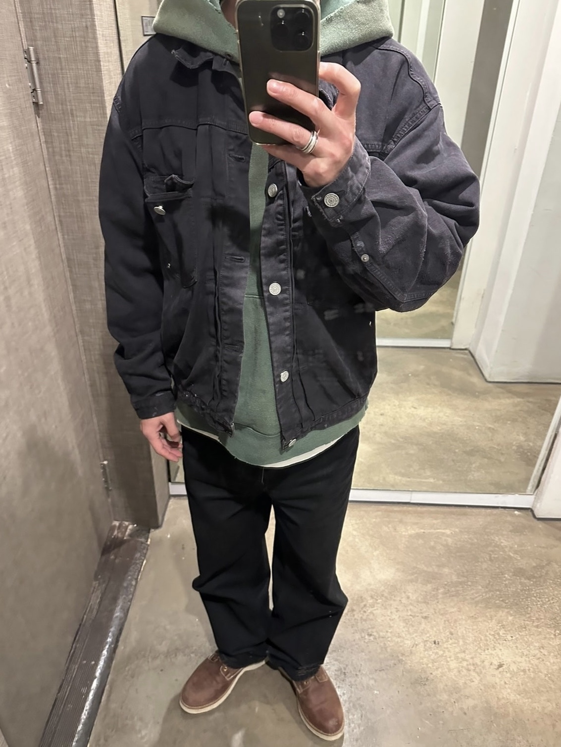 Visvim Iris Jacket Blue - 22FW, Visvim Court Hoodie P.O Crash Black - 23SS 착용 스타일 - 6