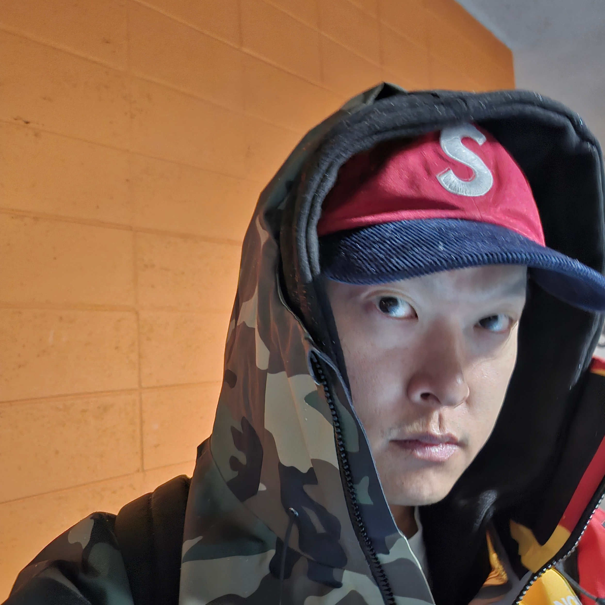 Supreme x The North Face Split Taped Seam Shell Jacket Camo - 24SS, Supreme 2-Tone S Logo 6-Panel Red - 24SS 착용 스타일 - 7