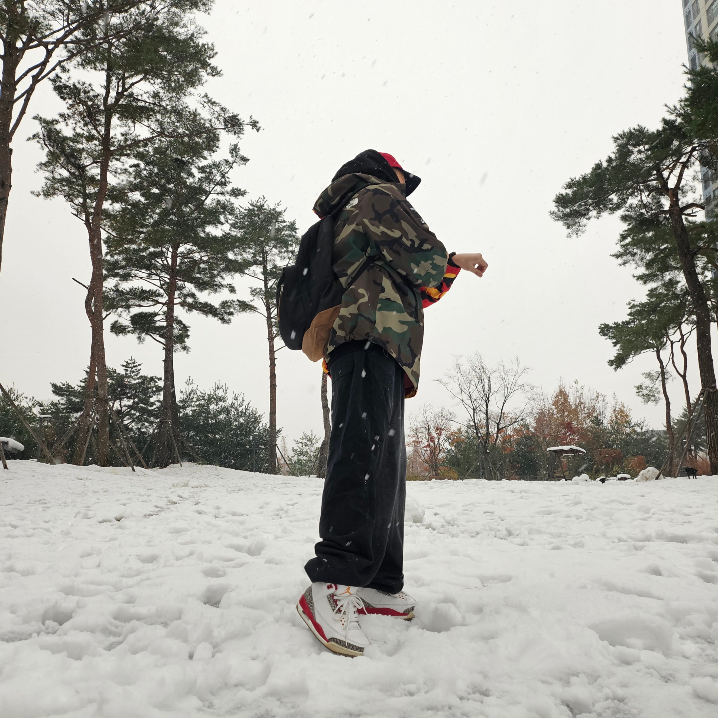 Supreme x The North Face Split Taped Seam Shell Jacket Camo - 24SS, Supreme 2-Tone S Logo 6-Panel Red - 24SS 착용 스타일 - 4