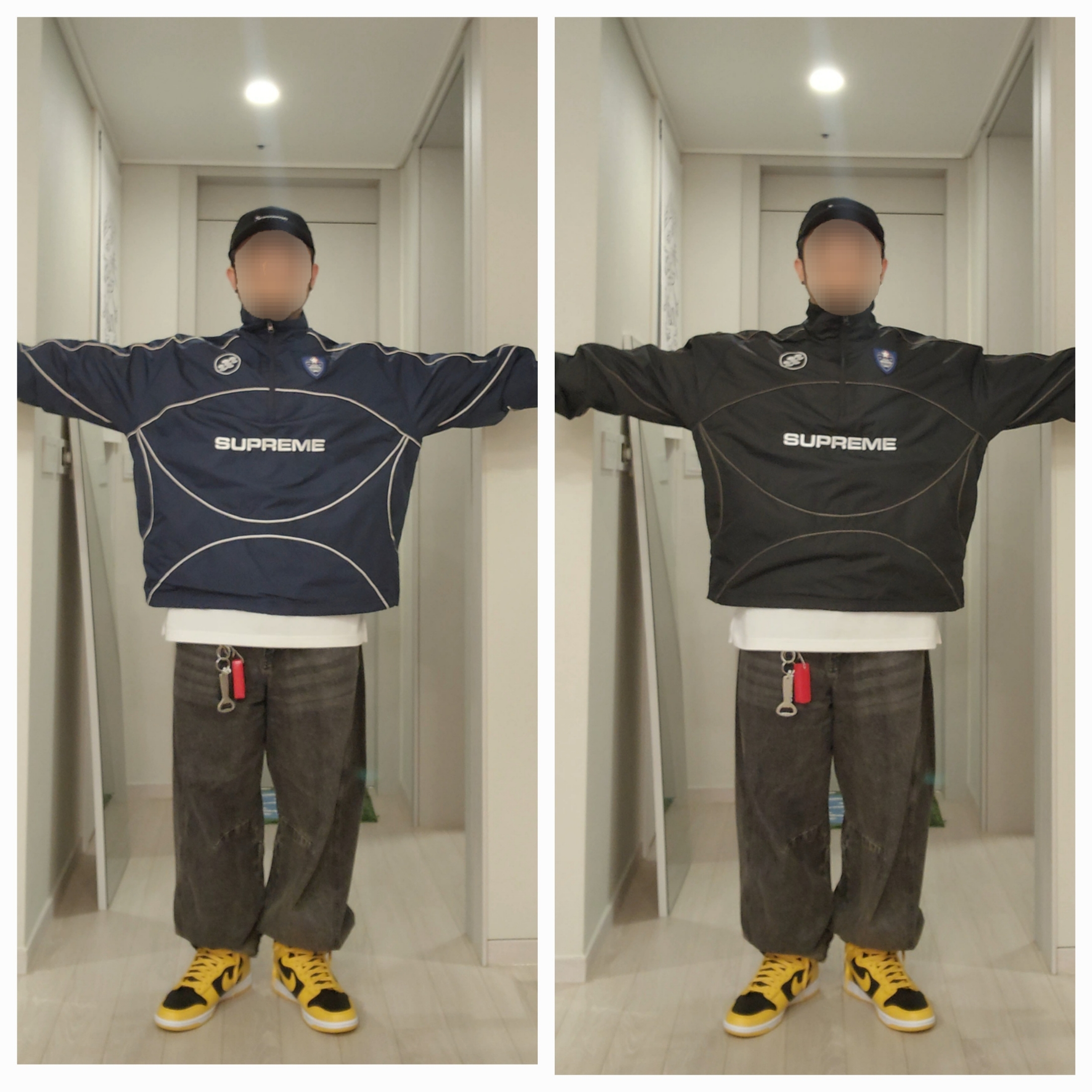 Supreme Reflective Piping Pullover Black - 24FW, Supreme Reflective Piping Pullover Navy - 24FW 착용 스타일 - 2