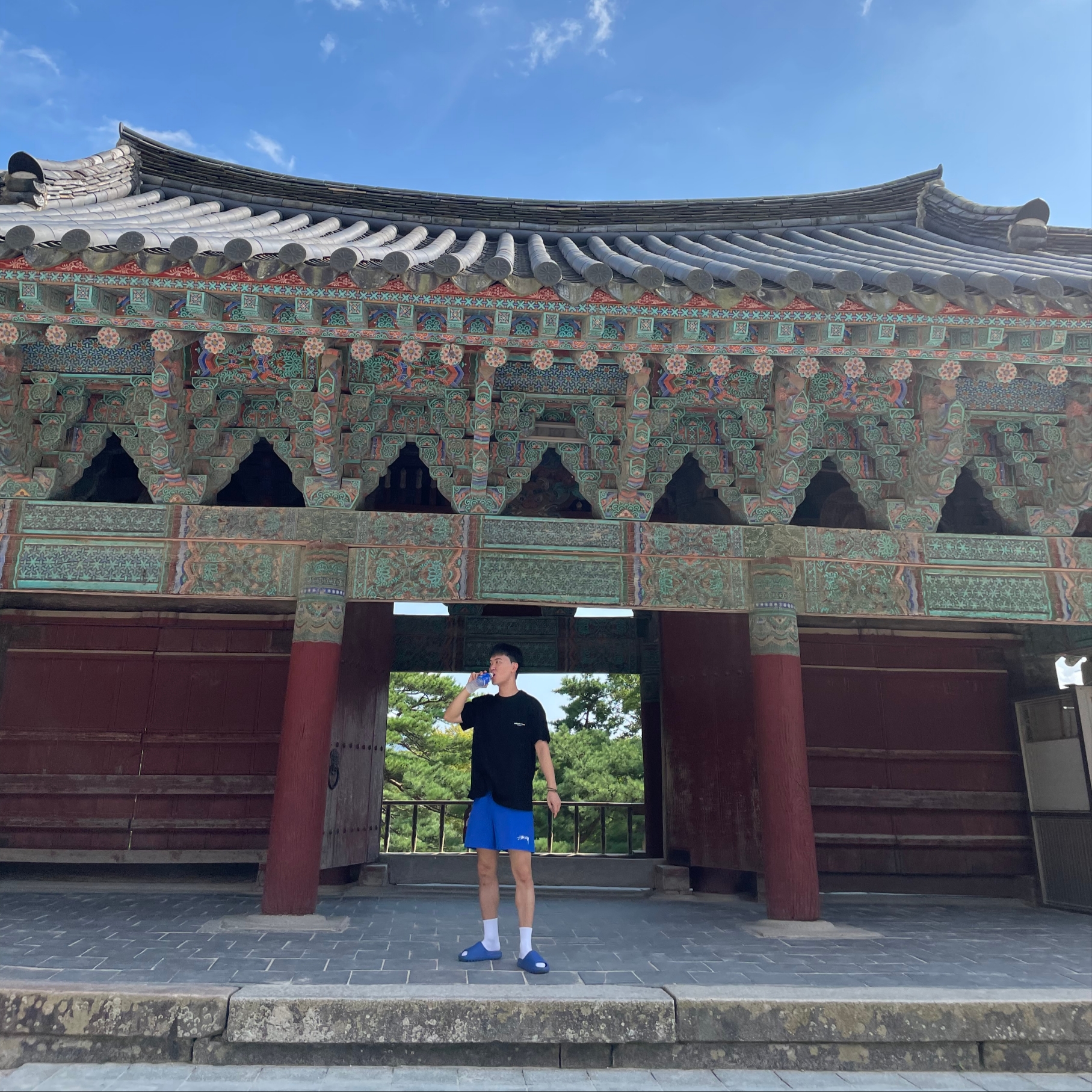 Nike x Stussy Water Short Hyper Royal (FZ5761-405), Wooyoungmi Flower Print Back Logo T-Shirt Black - 22SS 착용 스타일 - 1