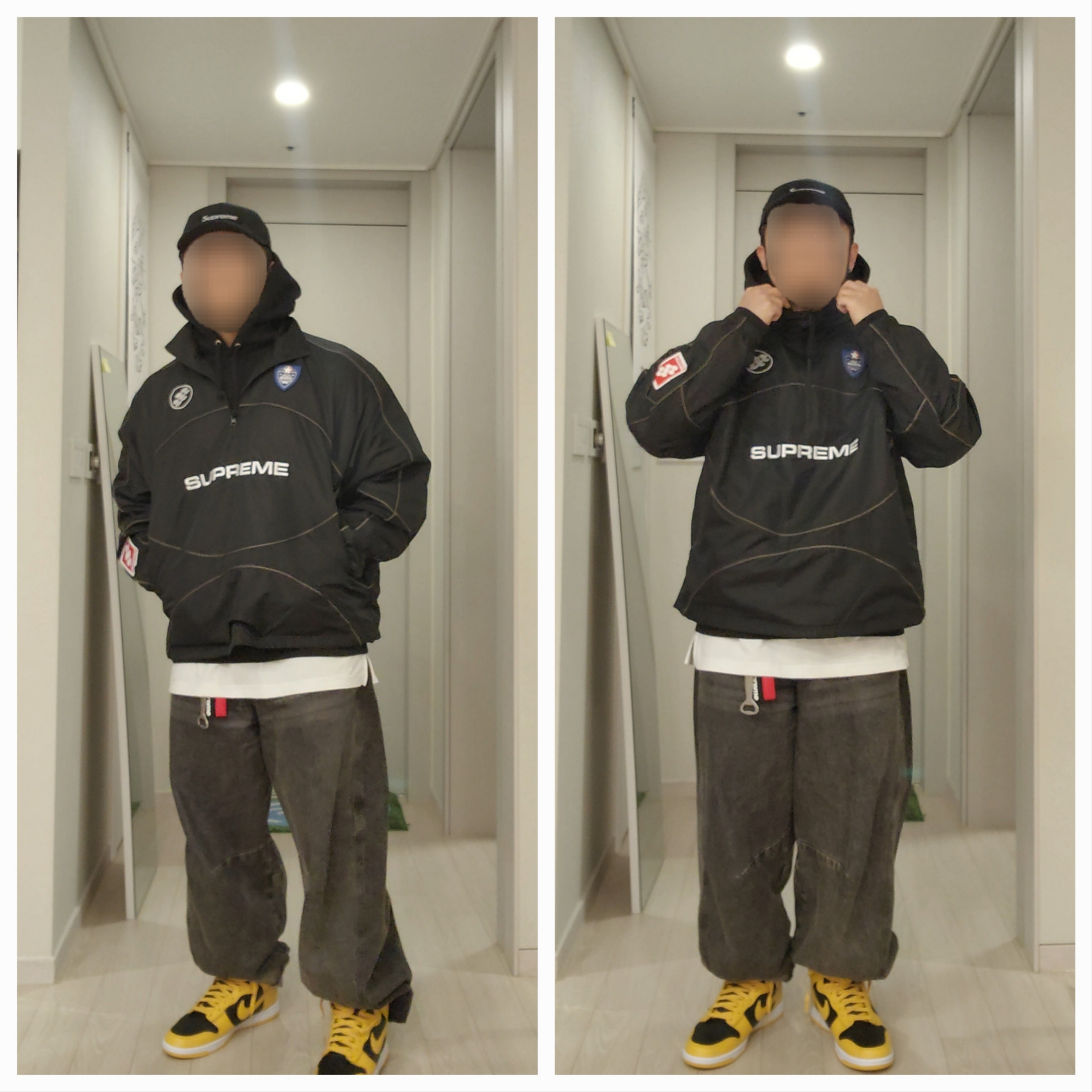 Supreme Reflective Piping Pullover Black - 24FW, Nike Wu-Tang Clan Dunk High Black and Pollen 착용 스타일 - 4